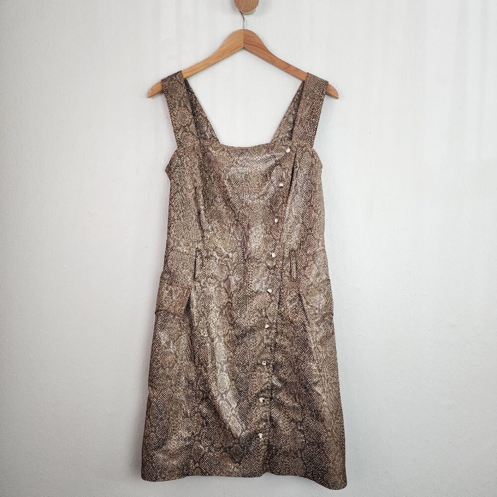 Nanushka Lorena Brown Snakeskin Print Sleeveless Button Down Midi Dress XL - Picture 5 of 12